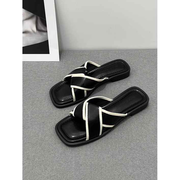 Huaqoo Dép sandal dép giày nữ Màu Sắc Đơn Giản Thoải Mái Cao Gót Chống Trơn Trượt dép đế xuồng 28ZHDLX062717