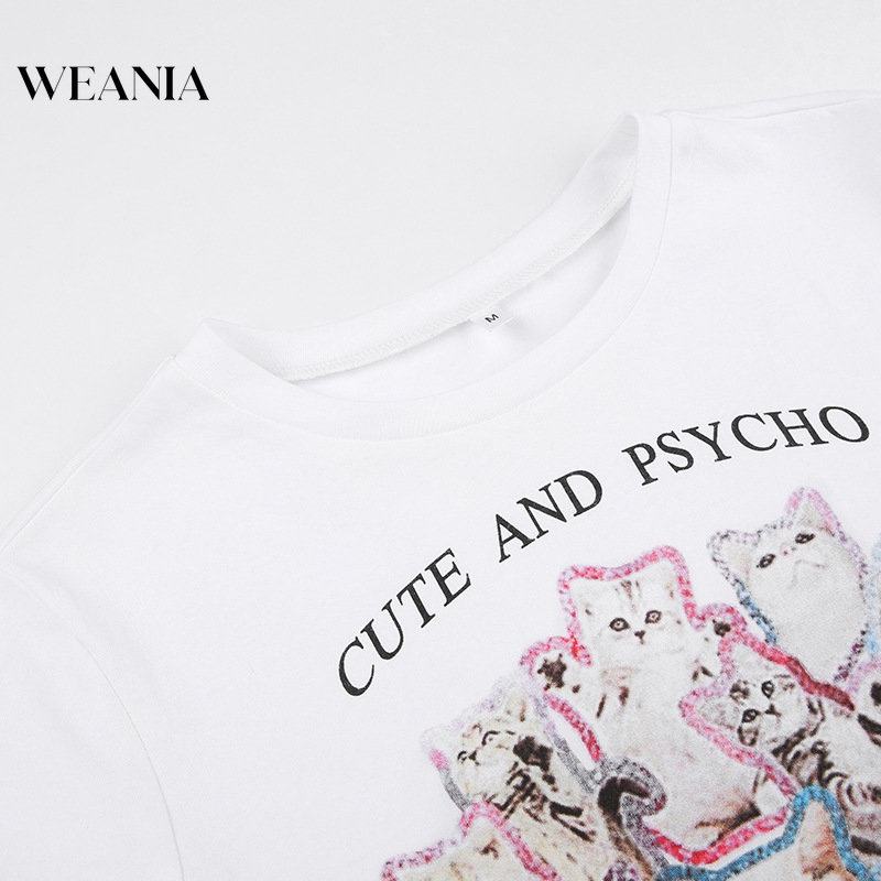 Áo Thun Ngắn Tay Dáng Rộng In Hình Mèo Dễ Thương Cho Nữ