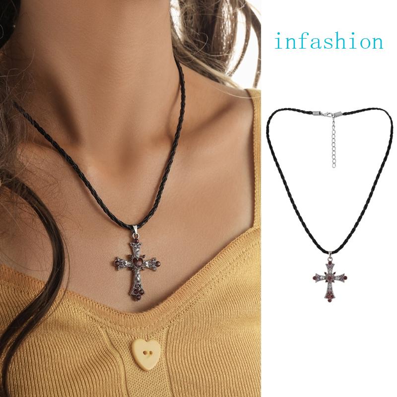 Vòng Cổ Choker Dây Đen Mặt Thánh Giá Phong Cách Trung Cổ