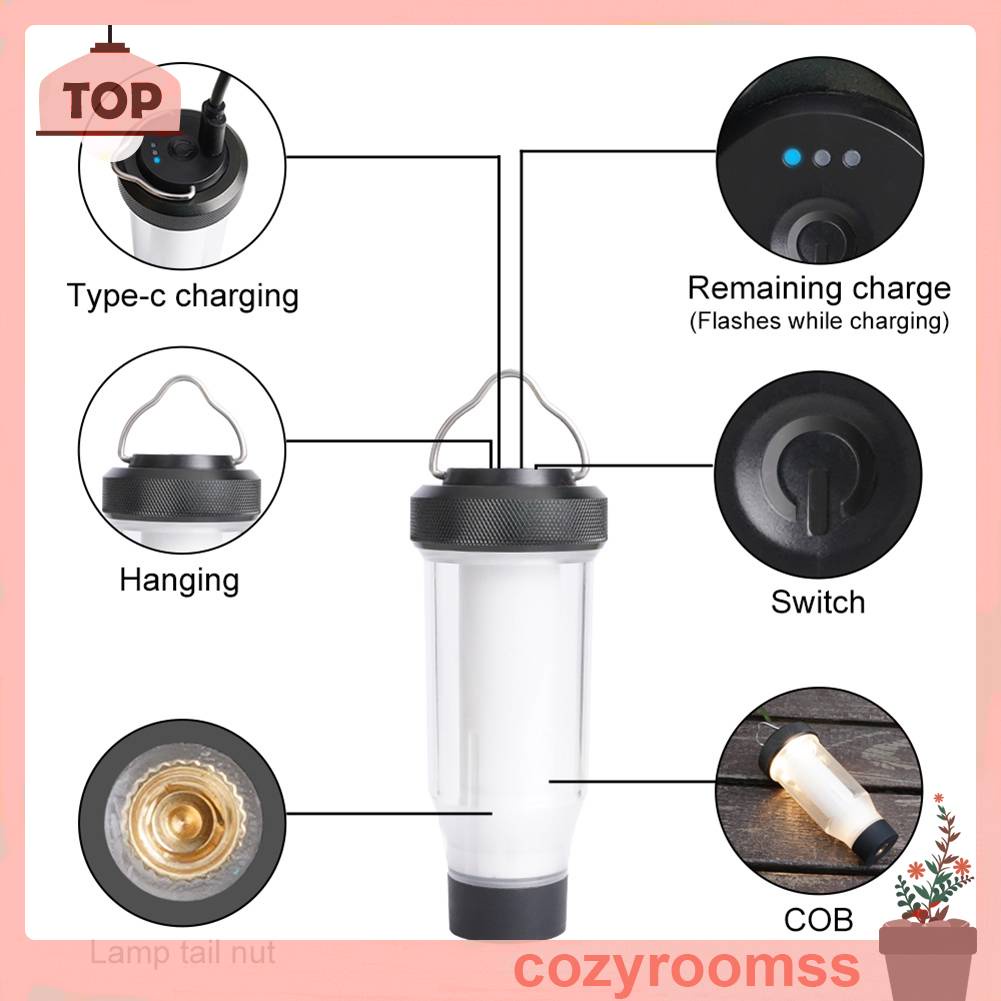 Đèn Pin Cắm Trại 2000mAh Type-C 160LM IPX4 Chống Thấm Nước