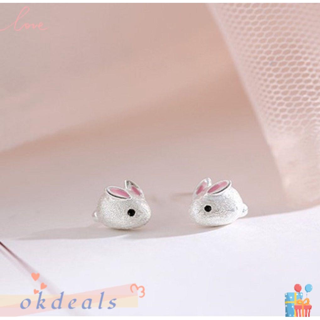 OKDEALS 1 Cặp Bông Tai Hợp Kim Bạc Hình Thỏ Nhỏ Dễ Thương