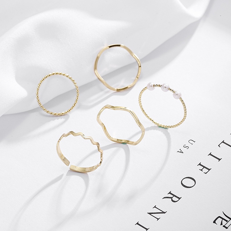 Bộ 5 Nhẫn Đính Ngọc Trai Nhân Tạo Thời Trang Sang Trọng Cho Nữ