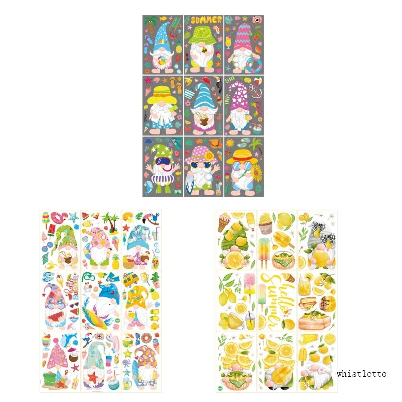 Whi Set 9 Tấm Đề Can Dán Cửa Sổ Tĩnh Điện Trang Trí Tiệc Mùa Hè Họa Tiết Chanh Dưa Hấu Mùa Hè