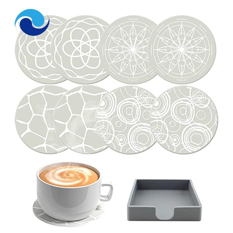 Bộ 8 Đế Lót Ly Bằng Silicone Mềm Chống Trượt Kèm Giá Đỡ Tiện Dụng