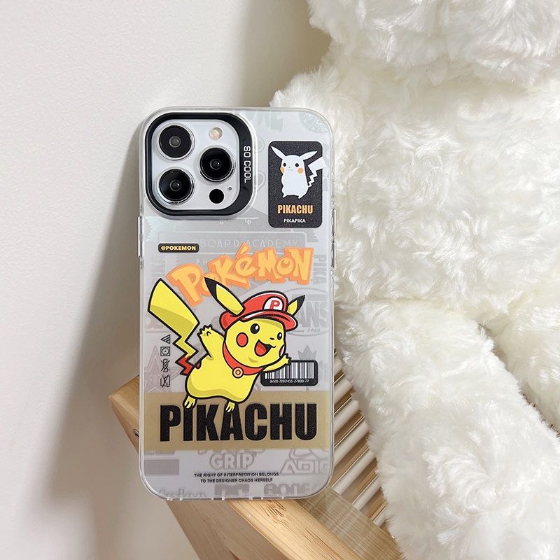 Ốp Điện Thoại Hai Mặt Màu Bạc In Hình Pikachu Thời Trang Cho iPhone 11 14 12 13 Pro Max