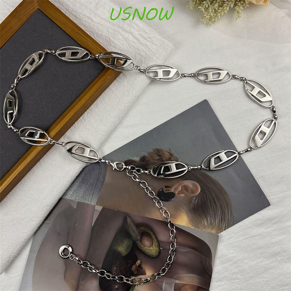 USNOW Dây Xích Đeo Hông Phối Tua Rua Chữ D Màu Bạc Thời Trang Mùa Hè Cá Tính