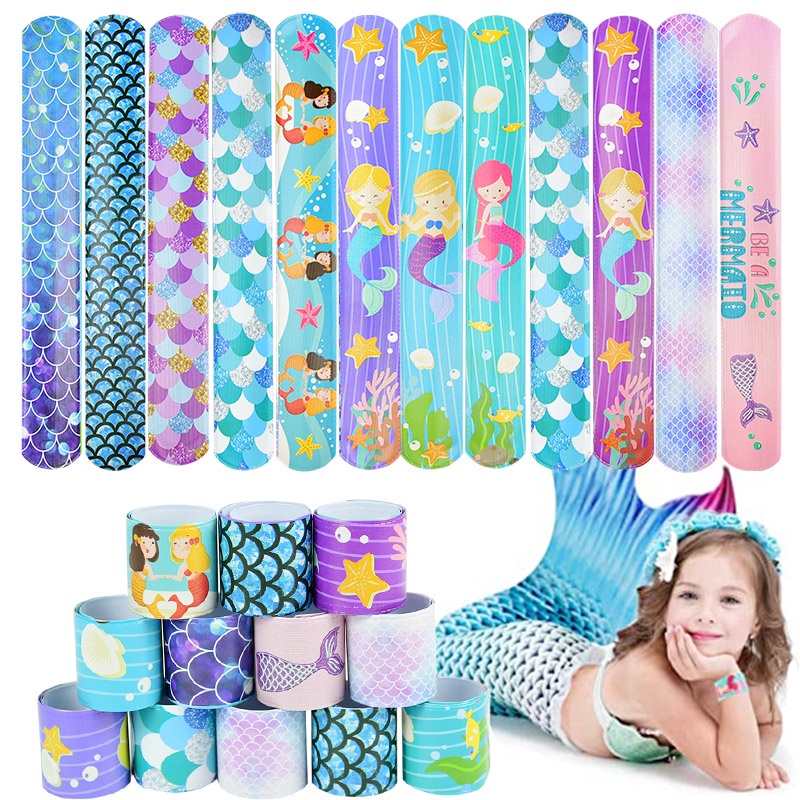 Set 10 Vòng Tay Đồ Chơi Hình Tròn In Hình Khủng Long / Động Vật / Nàng Tiên Cá / Không Gian / Kỳ Lân Cho Bé