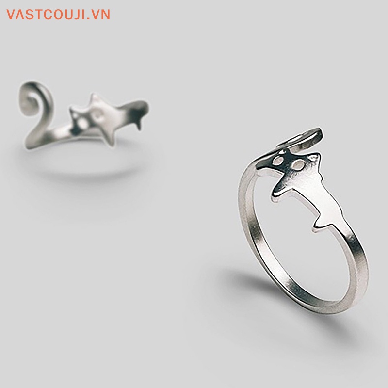 Nhẫn Hở Hình Mèo Màu Bạc Dễ Thương Có Thể Điều Chỉnh Cho Nữ