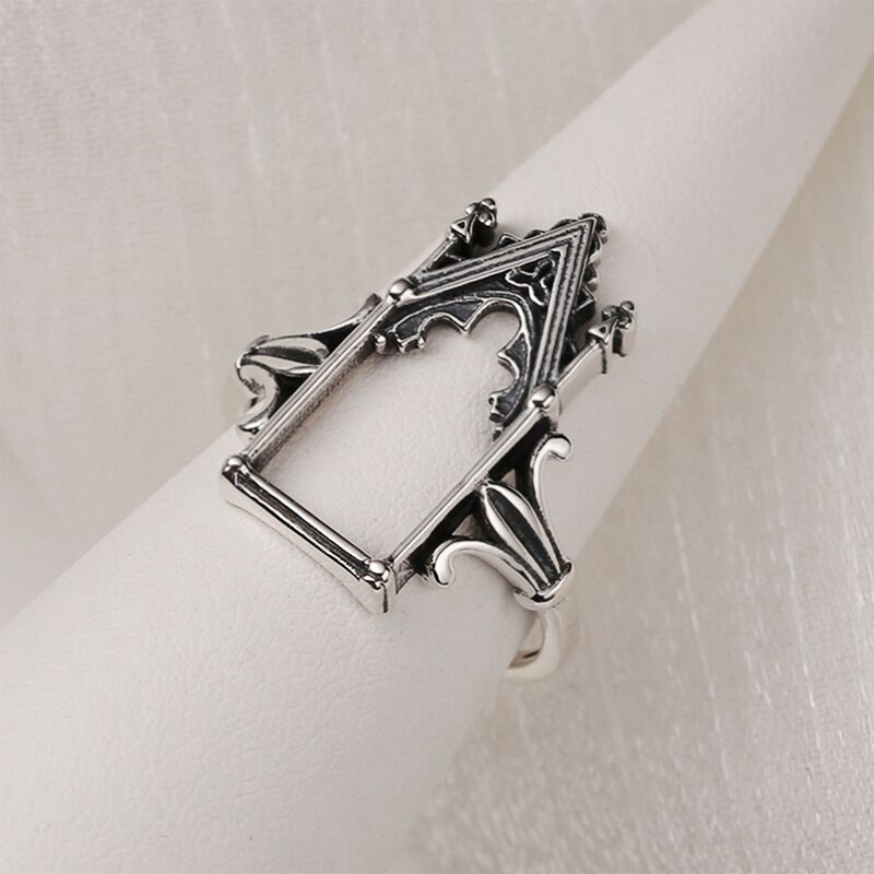 Ygt Nhẫn Hở Hình Lâu Đài Trái Tim Đính Đá Zircon Màu Bạc Thời Trang Cho Nữ