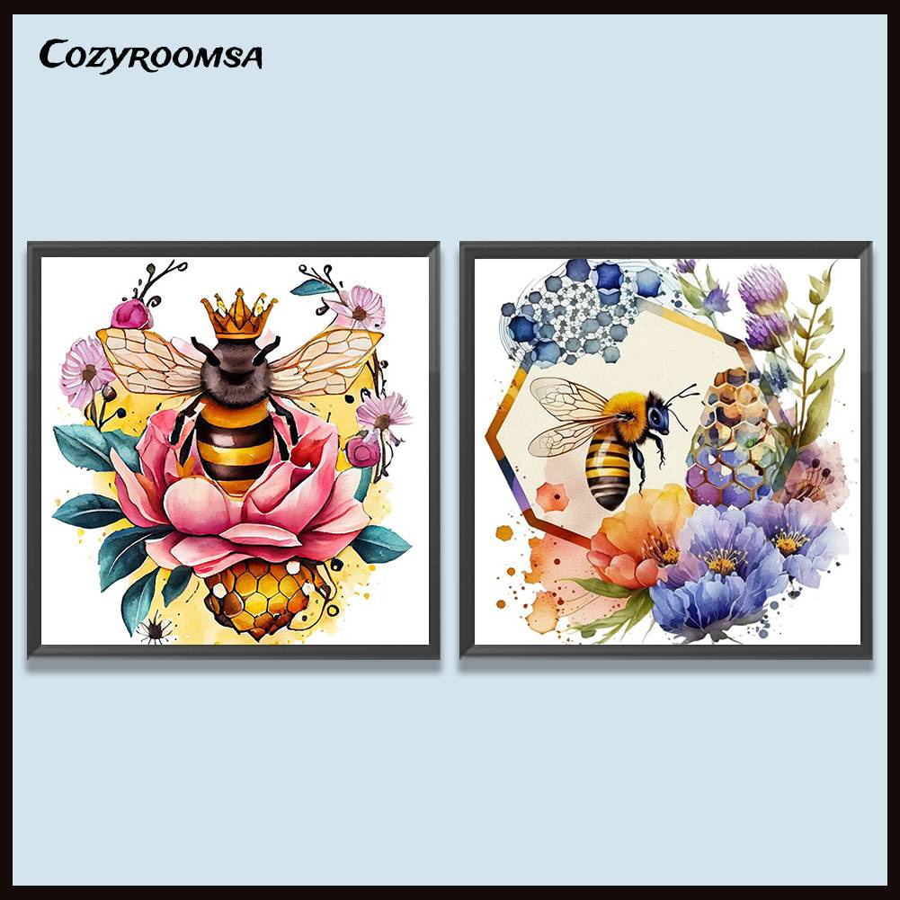 Tranh Đính Đá Kim Cương Toàn Bộ 5D DIY Hình Vẽ Hoa Và Ong