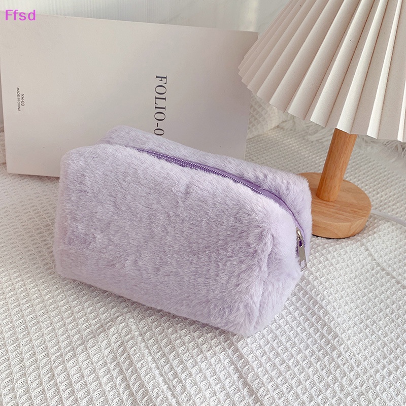 {Ffsd} Túi Đựng Mỹ Phẩm Lông Mềm Màu Trơn Dành Cho Nữ Đi Du Lịch * Bán Chạy