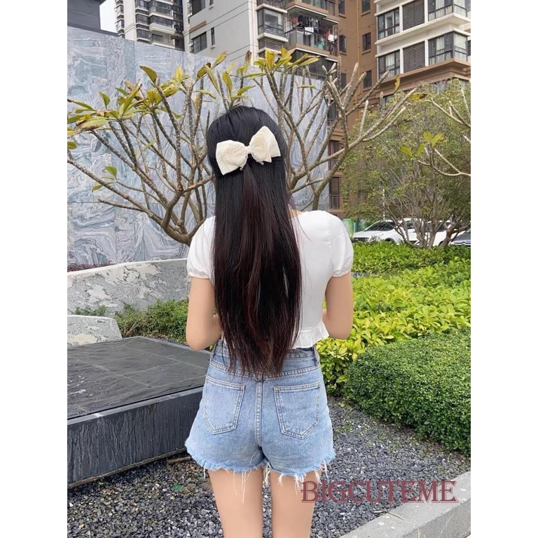 Áo Croptop Ngắn Tay Màu Sắc Đơn Giản Cho Nữ