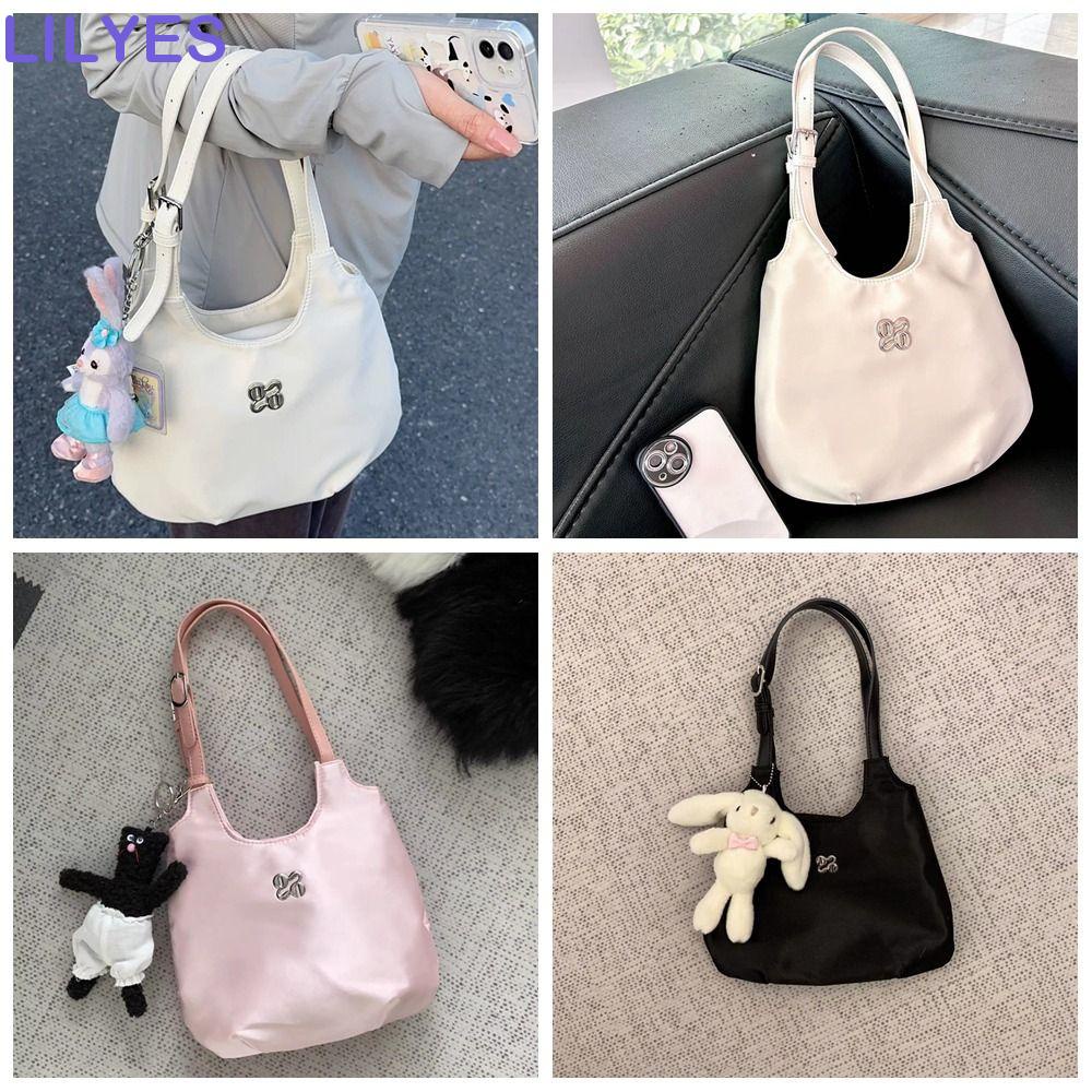 LILYES Túi Xách Đeo Vai / Kẹp Nách Hình Bán Nguyệt Bằng Nylon In Chữ Sức Chứa Lớn Phong Cách Hàn Quốc Cho Nữ