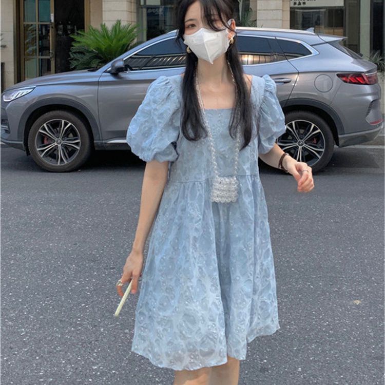 Đầm Màu Xanh Dương Thiết Kế Mới Thời Trang Mùa Hè Theo Phong Cách Pháp Cho Nữ