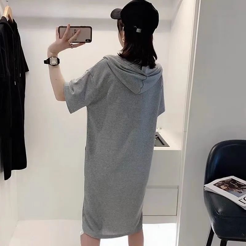 Đầm Tay Ngắn Dáng Rộng Có Nón Thời Trang Cho Nữ