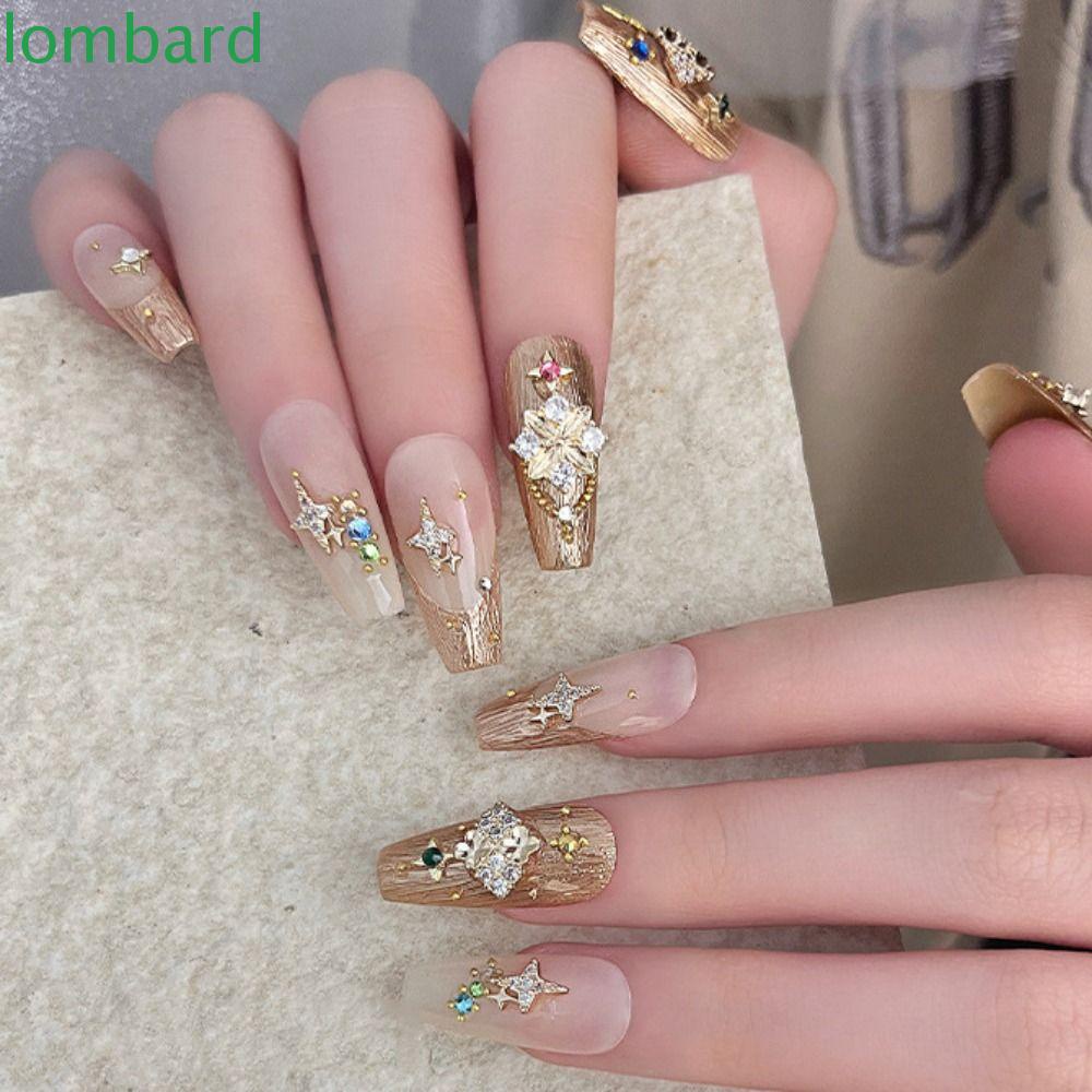 LOMBARD Phụ Kiện Trang Trí Móng Tay Nghệ Thuật Bằng Hợp Kim Hình Cỏ Bốn Lá Phong Cách Pháp Đẹp Mắt DIY