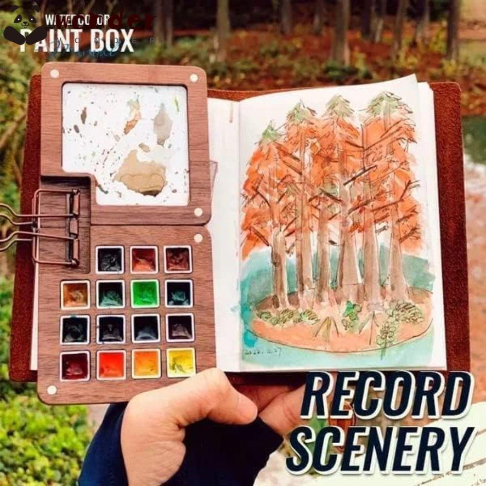 WONDER Hộp Đựng Màu Đen Rỗng 15 Ngăn Bằng Gỗ Dùng Đựng Màu Vẽ Tiện Dụng Khi Đi Du Lịch