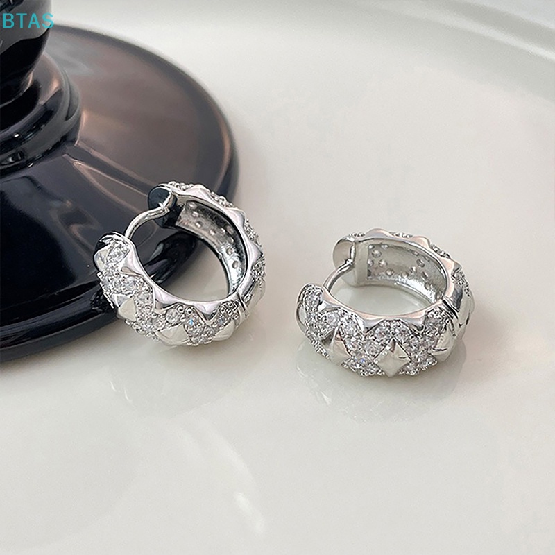 1 Đôi Bông Tai Tròn Đính Đá Zircon Lấp Lánh Thời Trang Cho Nữ
