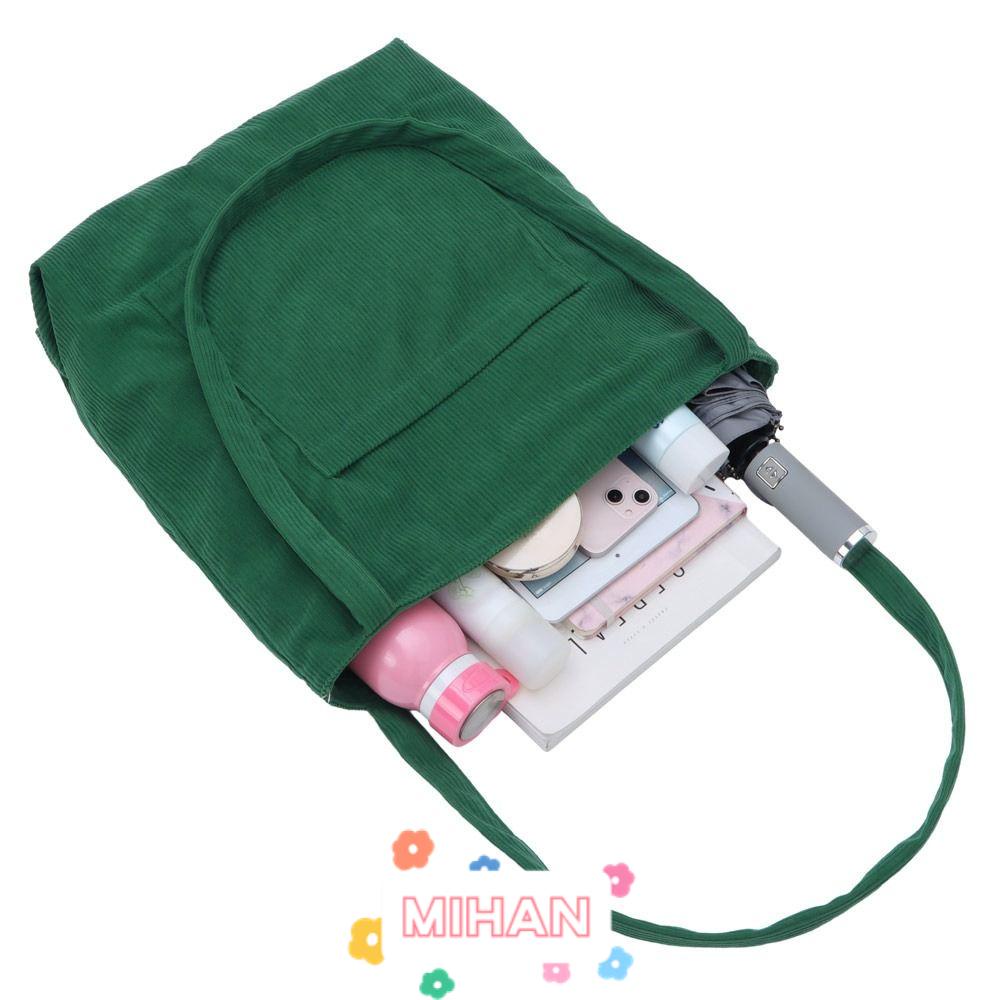 MIHAN1 Túi Tote Vải Nhung Kẻ Dung Tích Lớn Thời Trang Cho Nữ