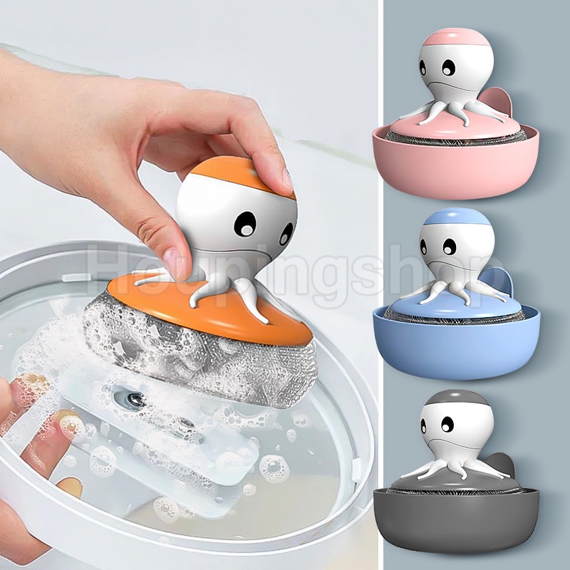 Cọ Rửa Chén / Xà Phòng Dạng Nhấn Tay Cầm Ngắn Hình Bạch Tuộc Dễ Thương