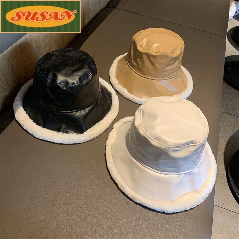 SUSANS Mũ Bucket Phối Lông Nhung Dày Dặn Ấm Áp Thời Trang Dành Cho Nữ