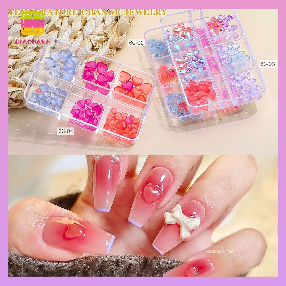 DIACHAVN Hộp 6 Ngăn Đựng Hạt Nhựa Acrylic 3D Dùng Trang Trí Móng Tay DIY