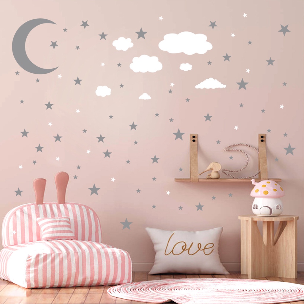 Bộ 3 Tấm Sticker Dán Tường Trong Suốt Họa Tiết Đám Mây / Ngôi Sao / Mặt Trăng Chống Thấm Nước Độc Đáo Trang Trí Nhà Cửa