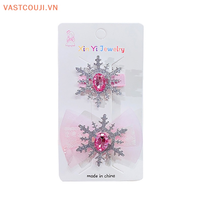 Bộ 2 Kẹp Tóc Hình Bông Tuyết Đính Đá Nhiều Màu Sắc Dễ Thương Cho Bé Gái