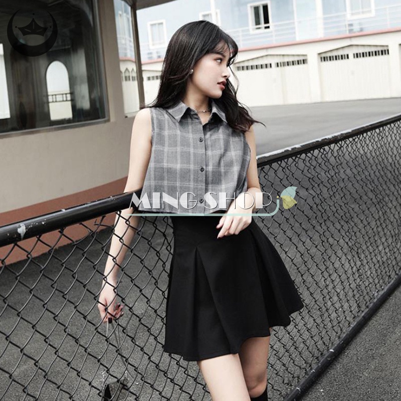 Chân Váy Đen Phong Cách Preppy Kawaii Dễ Phối Đồ Ngọt Ngào Cho Nữ