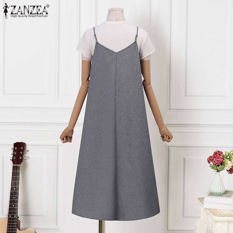 Đầm Midi Không Tay Cổ Tròn Phong Cách Cổ Điển Thời Trang Cho Nữ ZANZEA