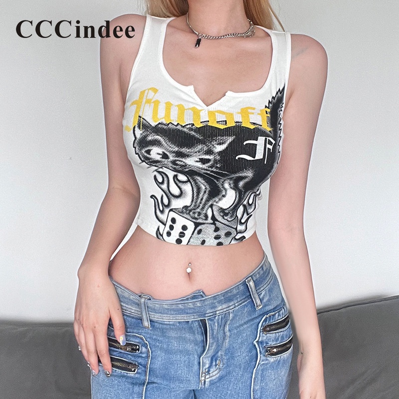 Áo Tank Top Ôm Dáng Màu Tương Phản In Họa Tiết Mèo Thời Trang 2023 Cho Nữ