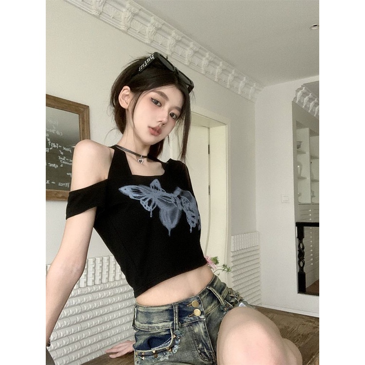 Áo Thun Nữ Ngắn Tay Trễ Vai Phong Cách Hàn Quốc Mới