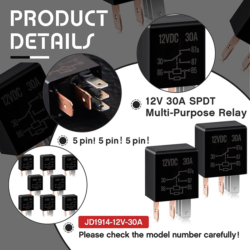 Set 8 Rơ Le 5 Pin 12V 30A Chuyên Dụng Dành Cho Xe Ô Tô