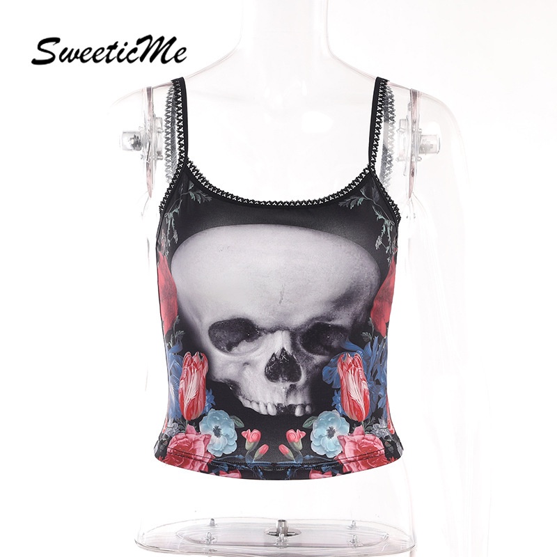 Áo Tank Top Ôm Dáng In Họa Tiết Đầu Lâu Thời Trang Đường Phố Gợi Cảm Hàng Mới 2023 Dành Cho Bạn Nữ