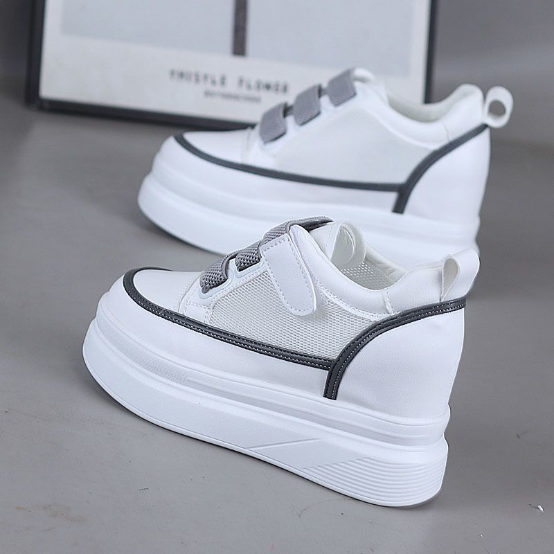 Giày Thể Thao Đế Dày 8cm Tăng Chiều Cao Phối Lưới Khóa Dán Thời Trang Cho Nữ