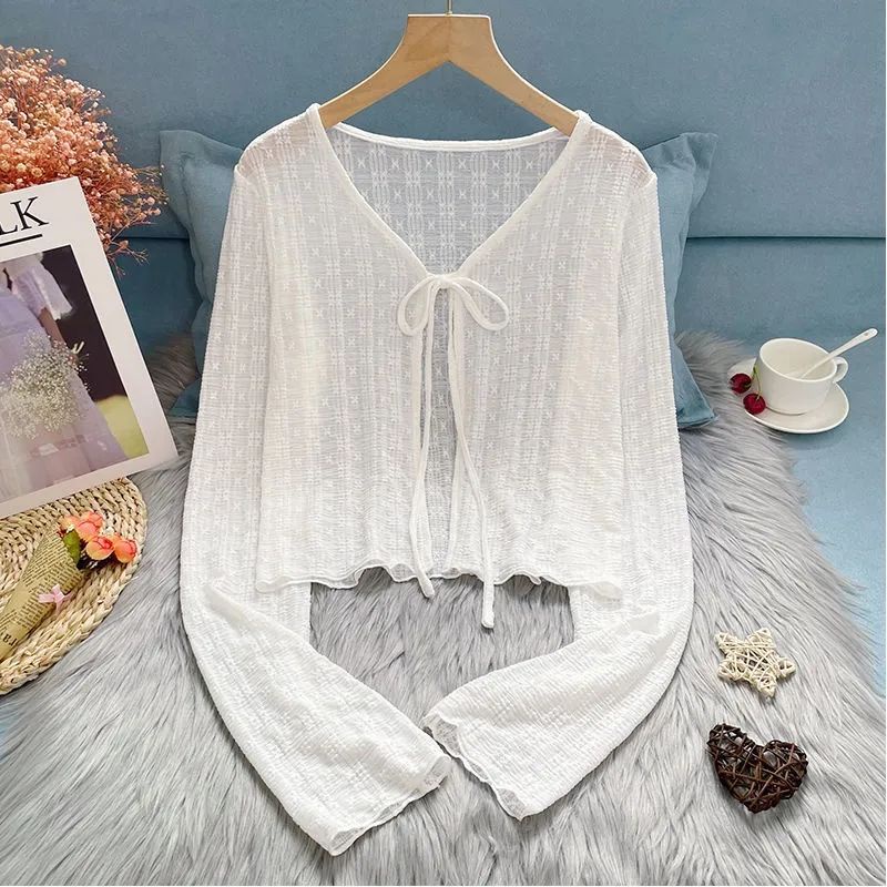 Áo Khoác Cardigan Ren Mỏng Dài Tay Dáng Ngắn Thời Trang Mùa Hè Dành Cho Nữ