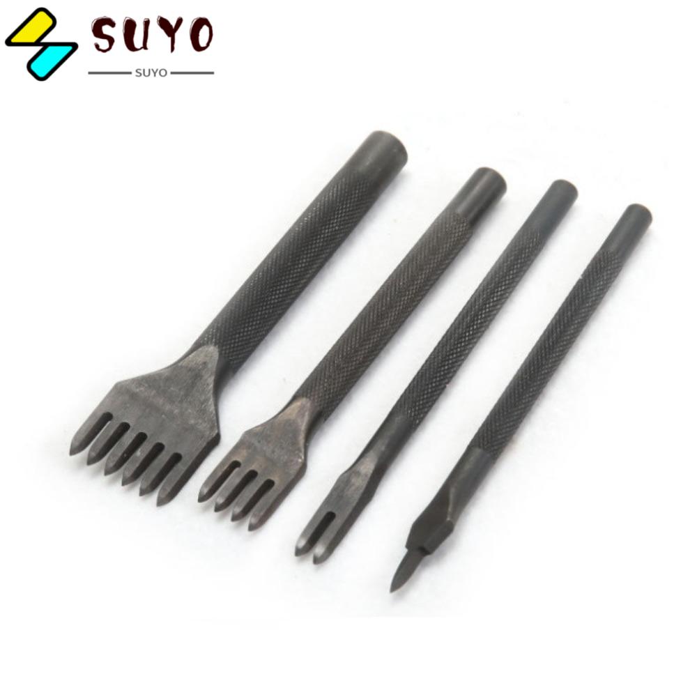 SUYO Set 4 Dụng Cụ Đục Lỗ Vải Da 3mm 1 / 2 / 4 / 6 Lỗ Chống Trượt Chuyên Dụng