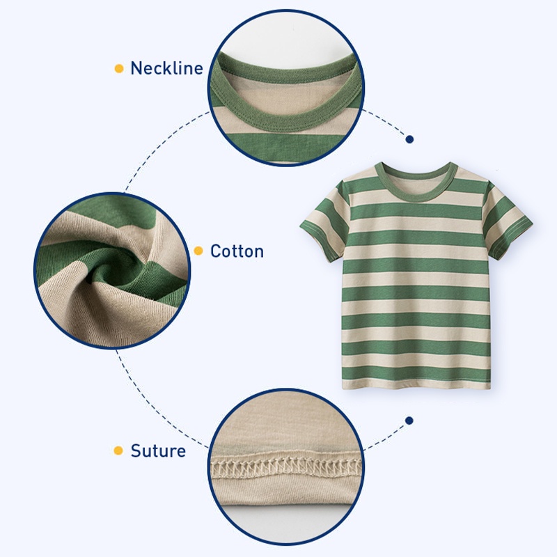 LJMOFA Áo Thun 100% Cotton Thoáng Khí Tay Ngắn Họa Tiết Kẻ Sọc Nhiều Màu Sắc Thời Trang Mùa Hè Cho Bé Trai Và Gái 1-10 Tuổi