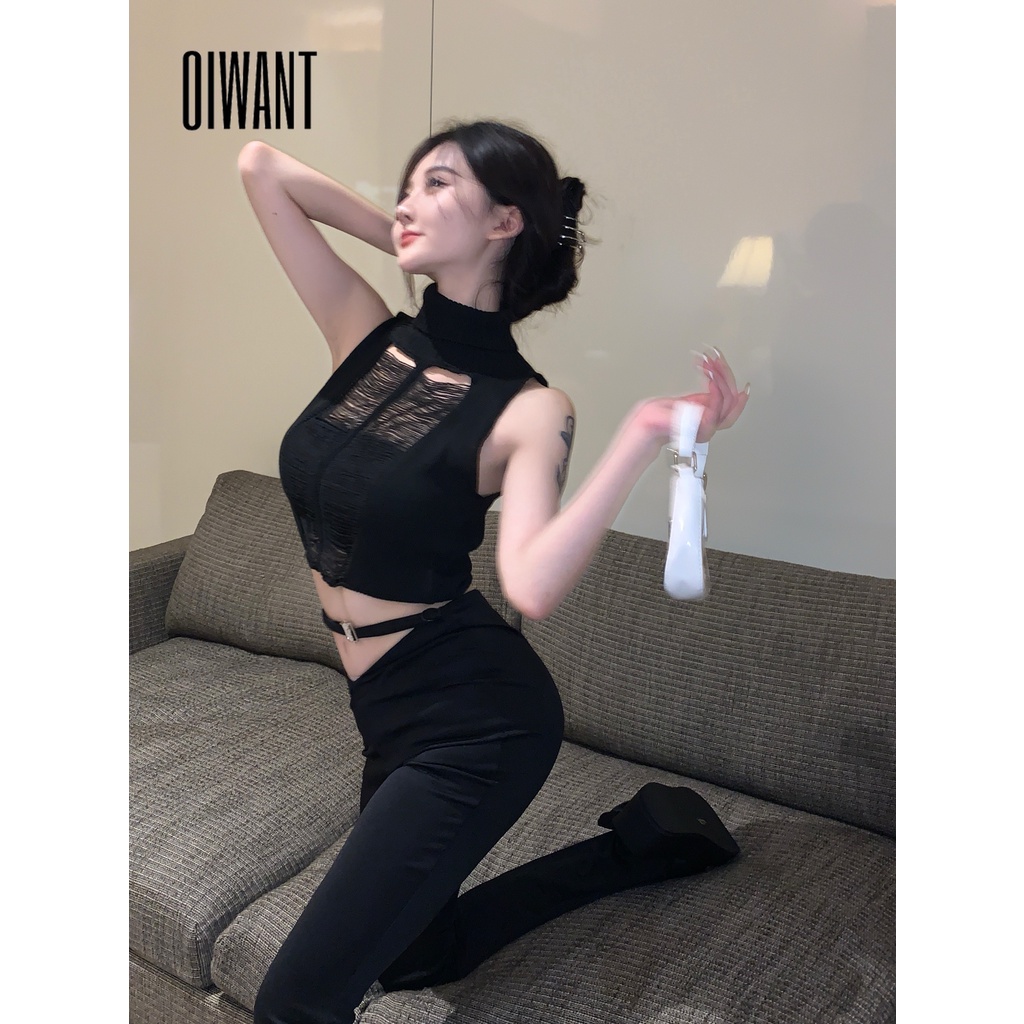 Áo Dệt Kim Sát Nách Dáng Ngắn Cổ Cao Màu Trơn Thời Trang 2023 Cho Nữ