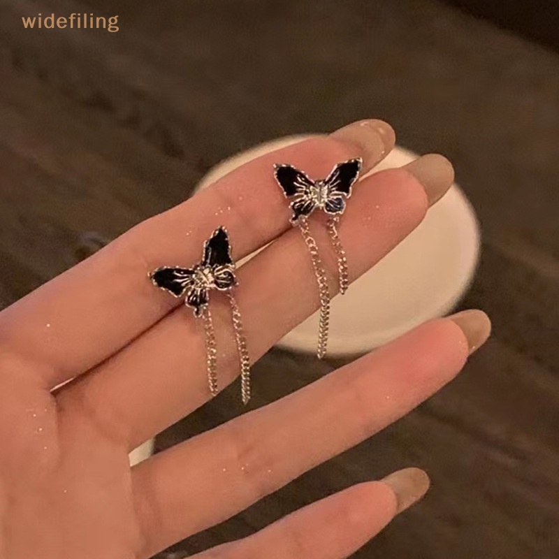 1 Cặp Bông Tai Tua Rua Hình Cánh Bướm Màu Đen Ngọt Ngào Thời Trang Dự Tiệc Cho Bạn Gái