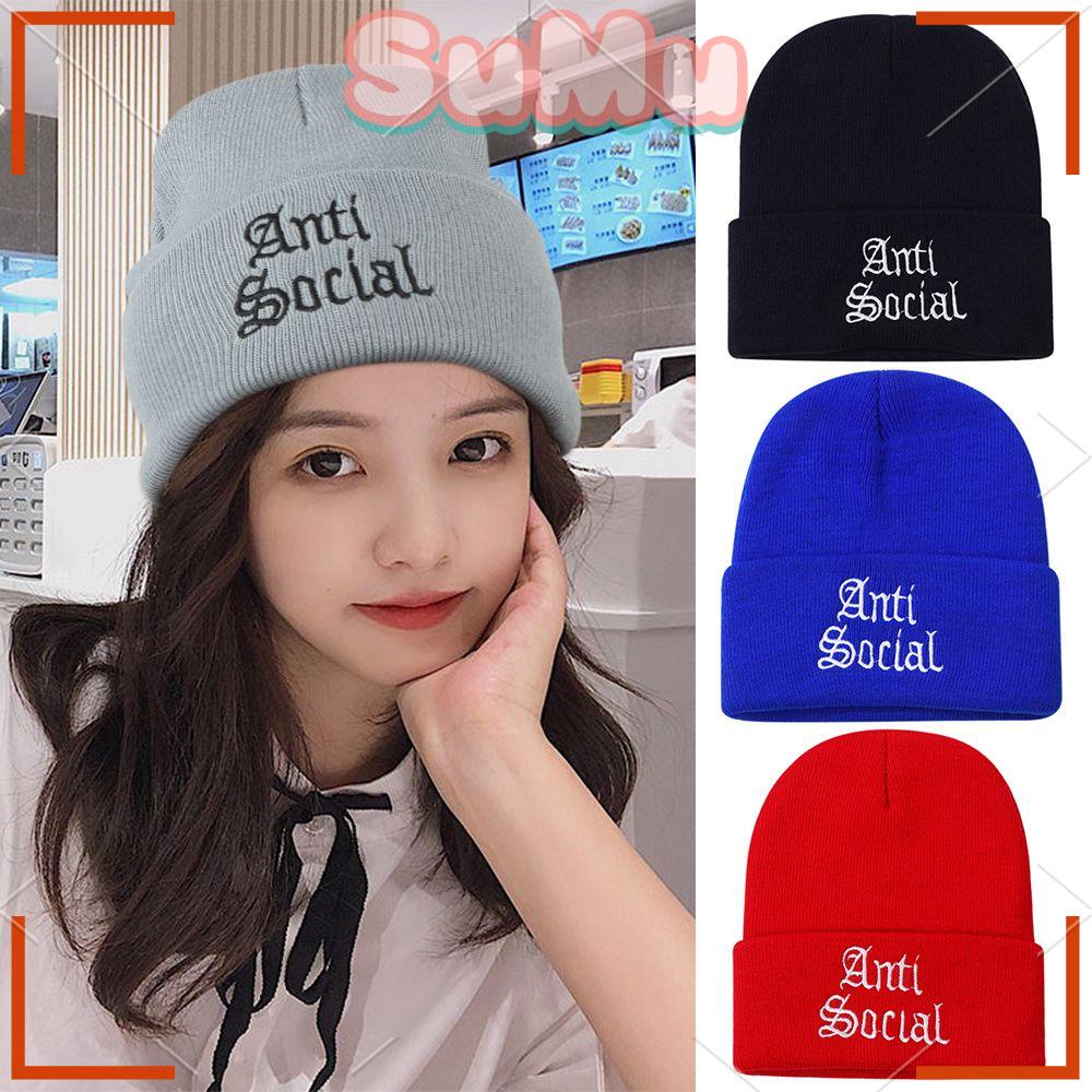 SUMU Mũ Beanie Dệt Kim Mềm Mại Thêu Chữ Anti Social