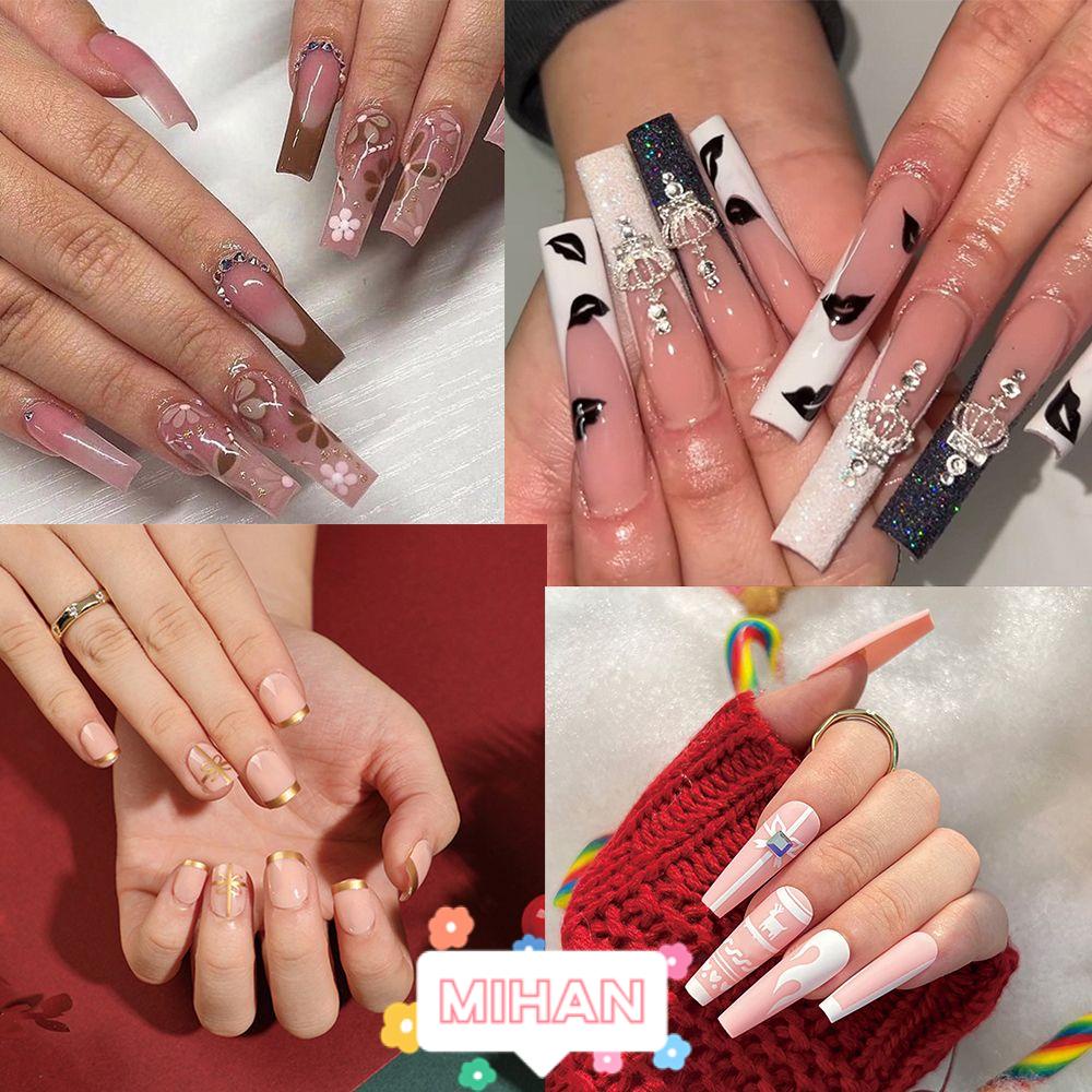 MIHAN1 Set 24 Móng Tay Giả Họa Tiết Giáng Sinh