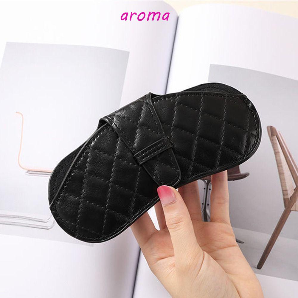 AROMA Hộp Đựng Mắt Kính Bằng Da PU Họa Tiết Kẻ Sọc Phong Cách Hàn Quốc Độc Đáo Thời Trang Cho Nữ Giá Đỡ