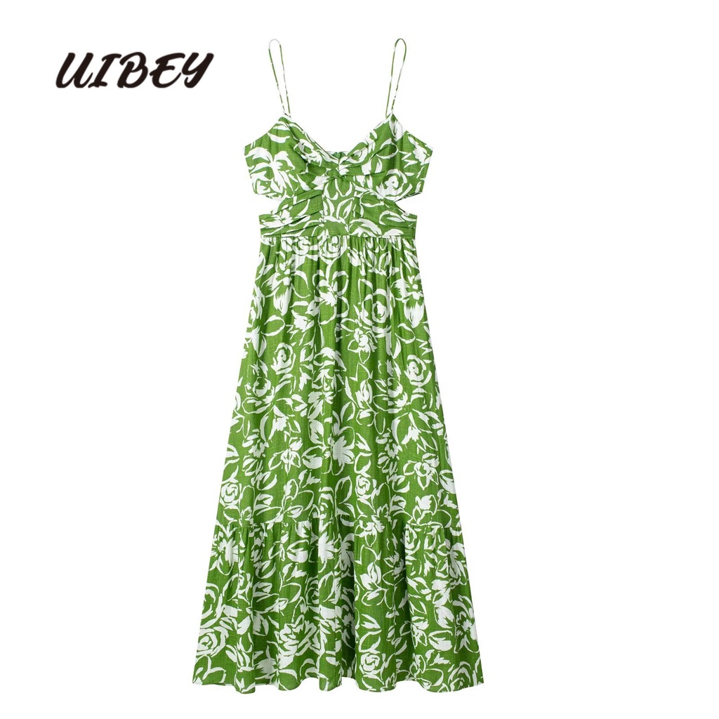 Uibey Đầm Eo Cao In Họa Tiết Thời Trang Quyến Rũ 8686