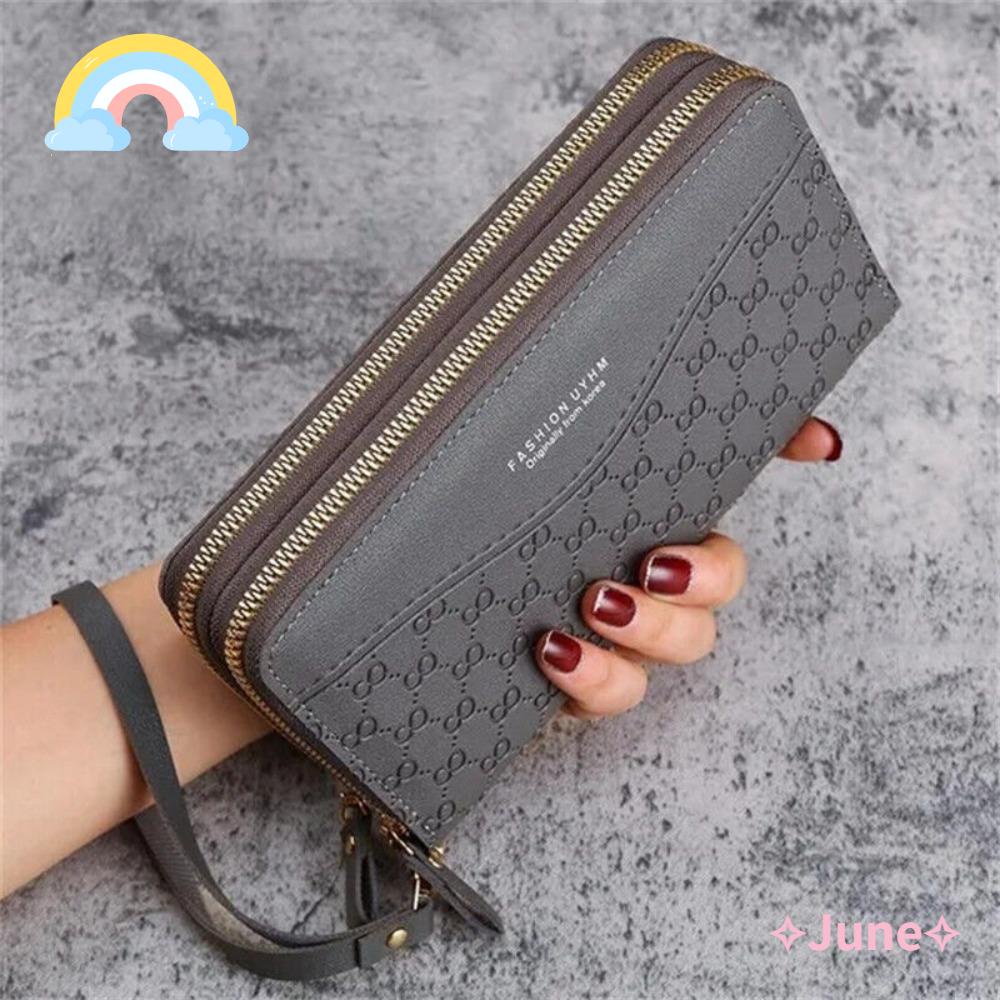 JUNE Ví Cầm Tay Nhiều Ngăn Có Khóa Kéo Đa Năng Thời Trang Cho Nữ