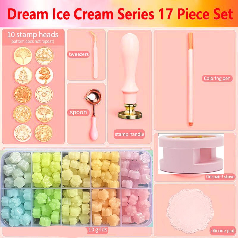 Sáp Seal Kit 17 mảnh phong bì Sáp Seal Craft Kit bao gồm đầu sáp hạt, sáp in pad xử lý lò vv