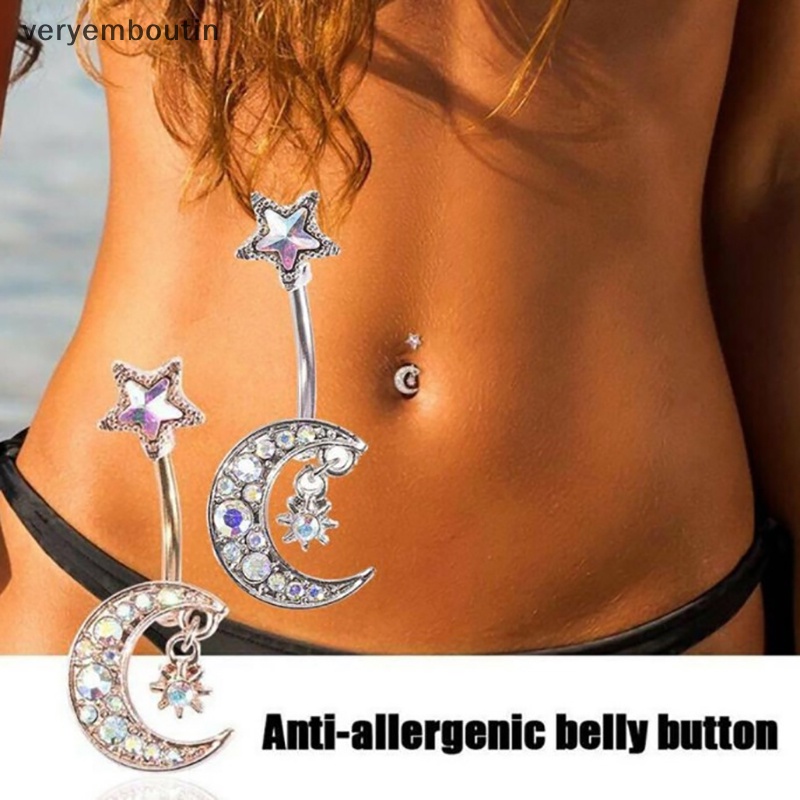 Khuyên Rốn Hình Ngôi Sao Mặt Trăng Đính Đá Pha Lê 14G