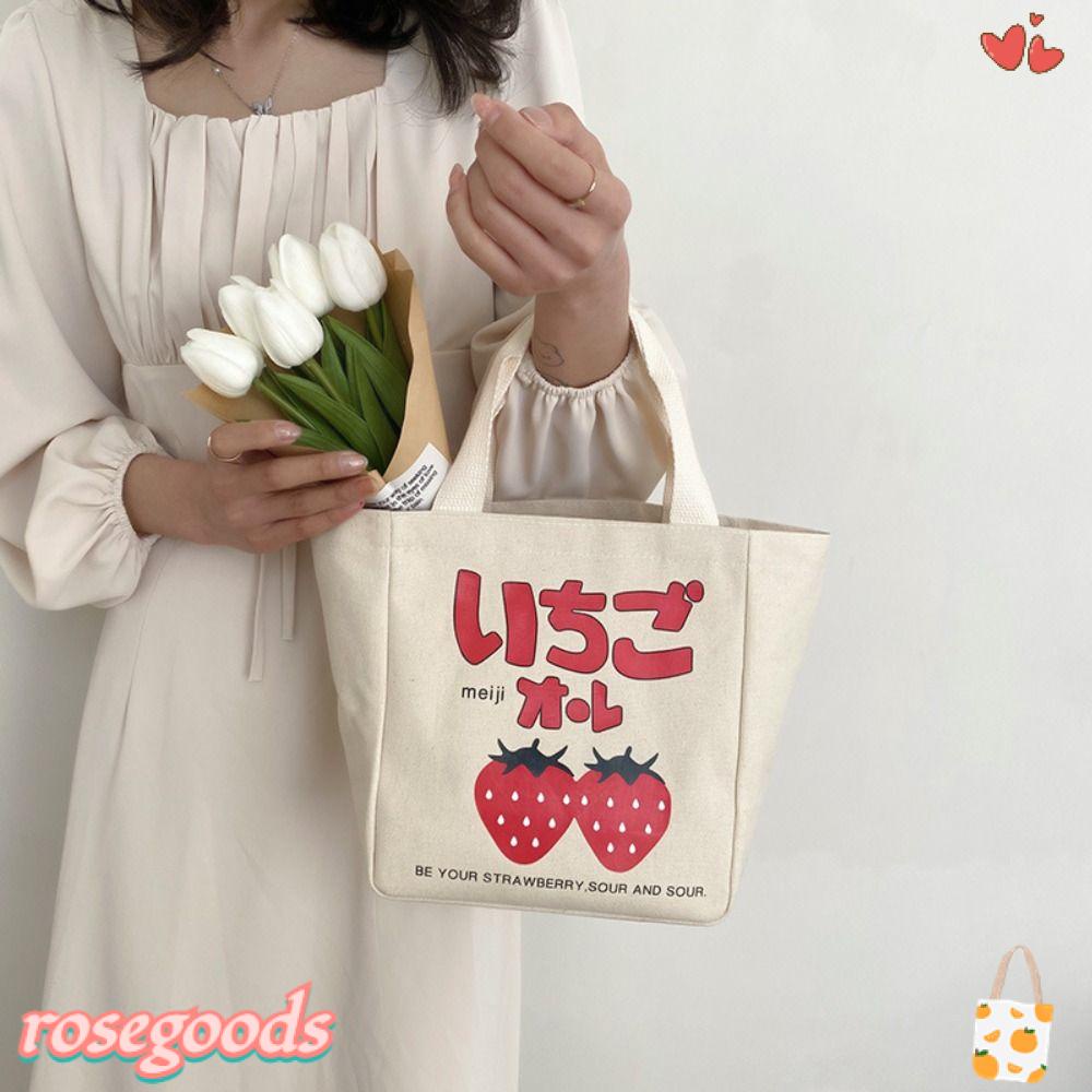 ROSE Túi Xách Canvas In Họa Tiết Hoạt Hình Phong Cách Hàn Quốc Cho Nữ