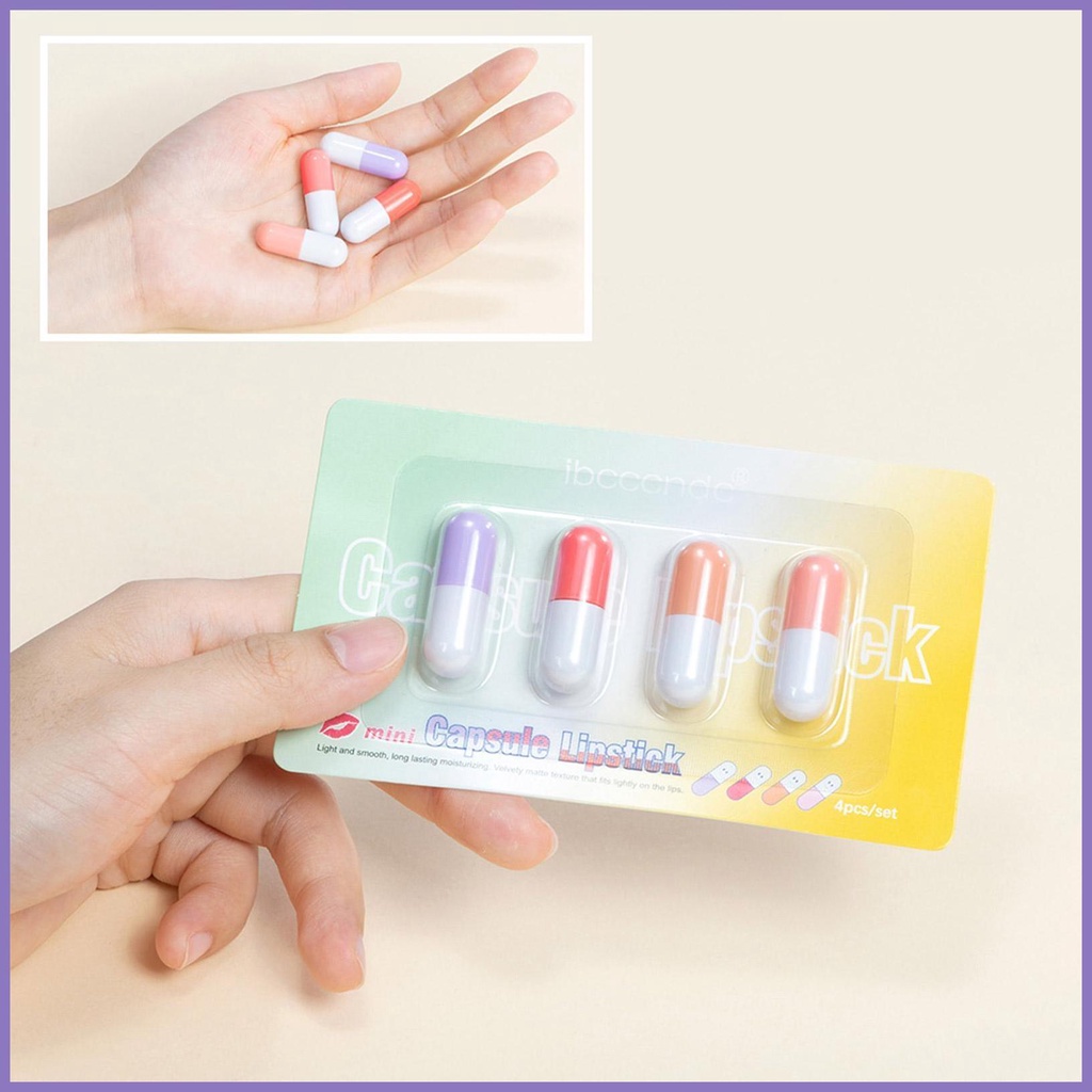 Set 4 Son Môi Mini Hình Viên Thuốc Màu Đỏ Nude Lâu Trôi nota2vn