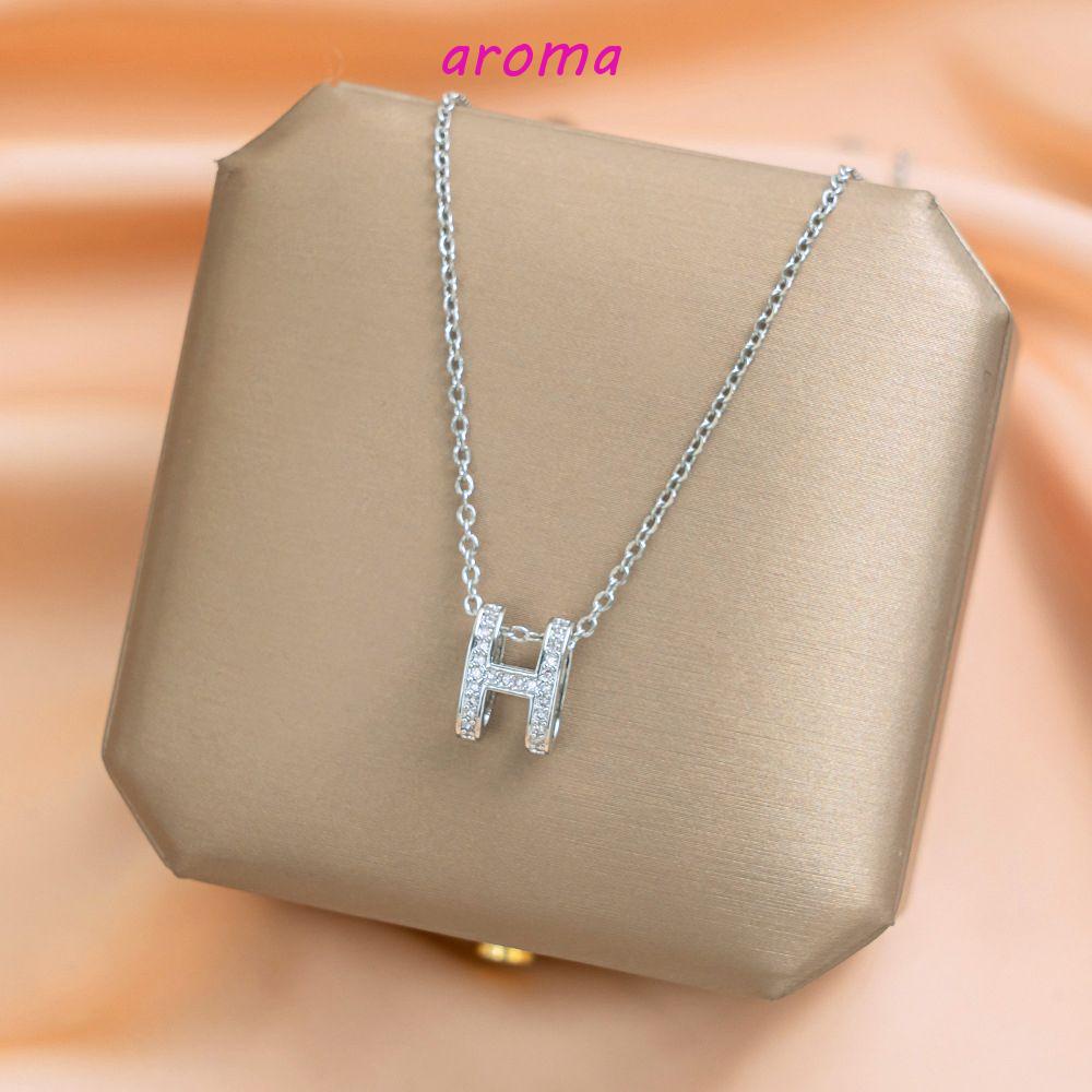 AROMA Dây Chuyền Thép Titan Mặt Chữ Phong Cách Vintage Hàn Quốc Cho Nữ